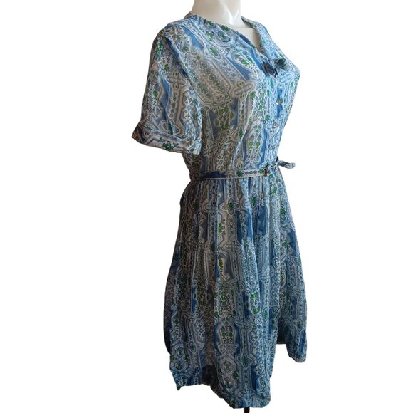 sz 10 Vintage 1960's Sheer Berkshire Geometric Print House Dress w/Belt B-Tween - Picture 4 of 15